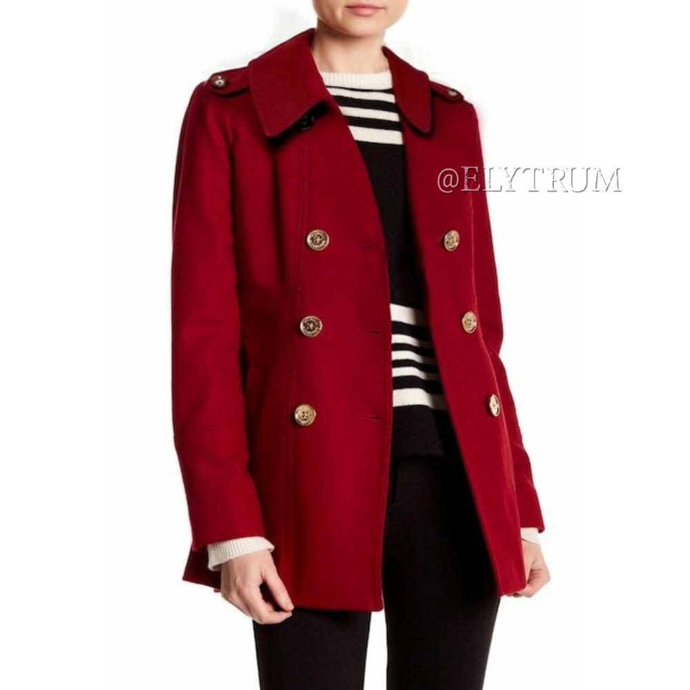 Michael Kors Double Breasted Wool Blend Peacoat
